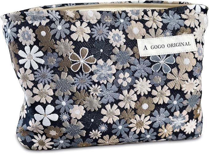 STARDW Aesthetic Floral Makeup Bag Cute Small Cosmetic Bags for Women Girls, Travel Toiletry Bag Large Capacity Zipper Makeup Pouch, Purse Organizer Pouches