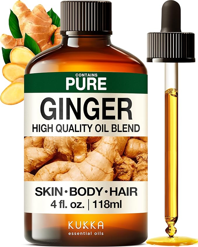 KUKKA Ginger Essential Oils - 4 Fl Oz - for Hair, Skin, Diffuser, Aromatherapy & DIY Soap Making Scent