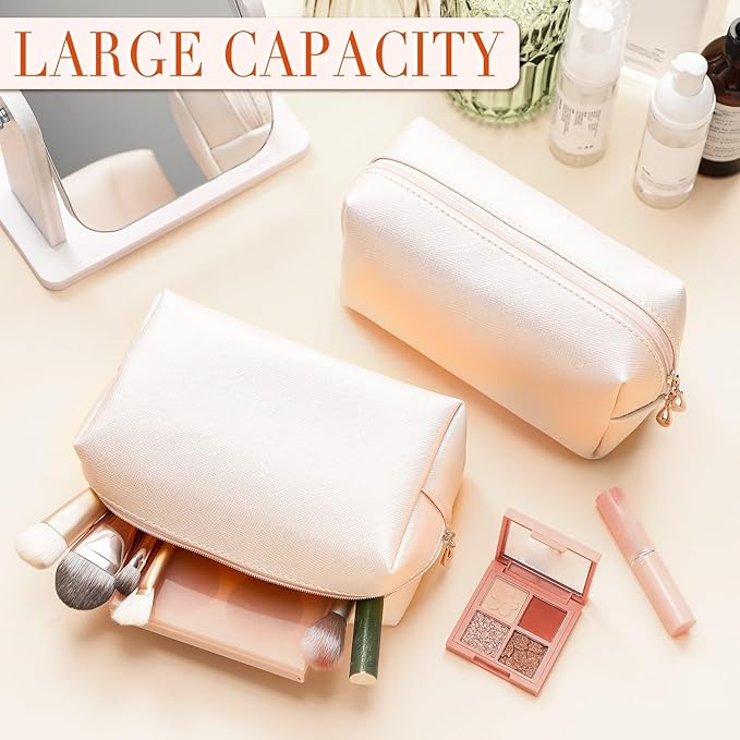 Sanwuta 9 Pcs Makeup Bags Bulk PU Double Zippers Cosmetic Bag Makeup Toiletry Christmas Small Pouch Portable Travel Organizers Case for Women Bridesmaid Party End of The Year(Ivory White)