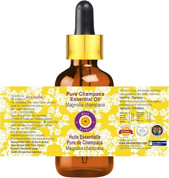 Greenwood Essential Champaca Essential Oil (Magnolia champaca) with Glass Dropper | Pure | Non-Sticky | Non-Greasy | Lightweight | Men & Women | All Skin Types | Steam Distilled 5ml (0.16 oz)