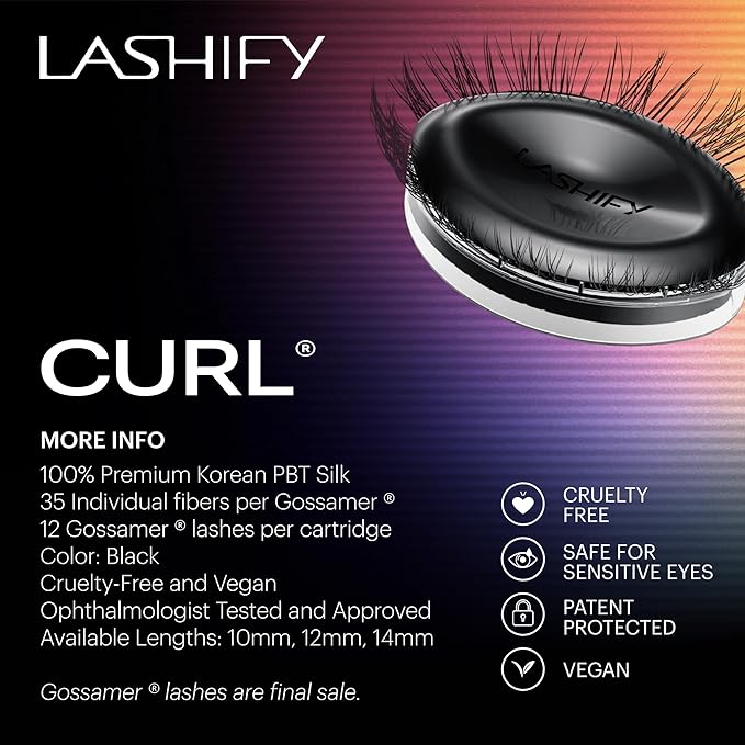 Lashify Curl 14mm Gossamer DIY Eyelash Extensions Refill, Black, Easy False Eyelashes for a Natural Look