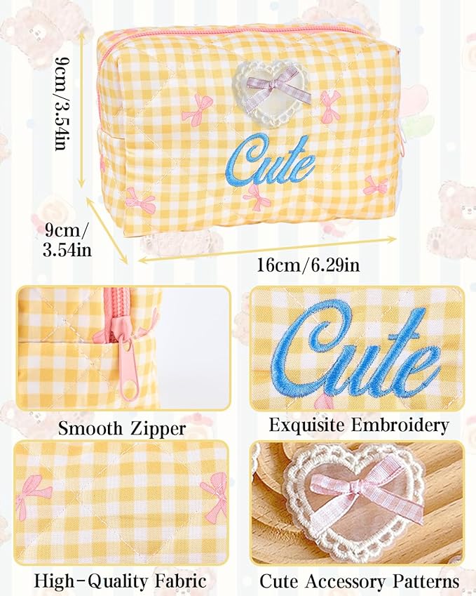 Van Fan & Shi Personalized Square Makeup Bag for Women, Customized Monogrammed Quilted Make Up Bags for Christmas (Personalized Square Makeup Bag)