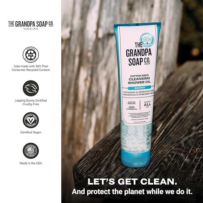 The Grandpa Soap Company Cottonseed Oil Body Wash Cottonseed + Organic Sweet Almond Oils | Clean, Vegan & Cruelty Free Formula | Nourishing Body Soap for Sensitive Skin | 9.5 Fl. Oz. Tube