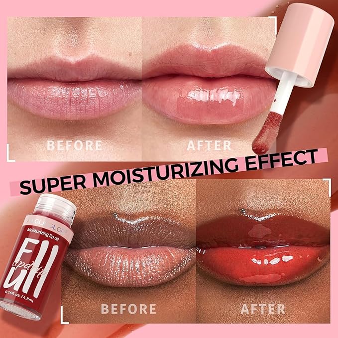 Anglicolor 2PC Lip Oil and Metallic Glitter Pink Lipstick,Natural Lip Plumper,Fruit Flavoured Lip Oil,For Dry Lip's Moisturizing Hydrating,Vegan & Cruelty-free (03 Aphrodite+15)