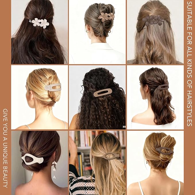 12 PCS Flat Hair Clips - 3 Styles Matte Flat Claw Clips Set Duckbill Barrettes for Women, No-Slip Strong Hold for Thin and Thick Hair, Hair Accessories for Girls Gift (Brown)