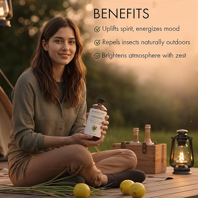 Majestic Pure Citronella Essential Oil with Glass Dropper - 4 Fl Oz - 100% Pure and Natural Citronella Oil - Premium Grade Essential Oils for Diffuser, Aromatherapy, Soap and Candle Making