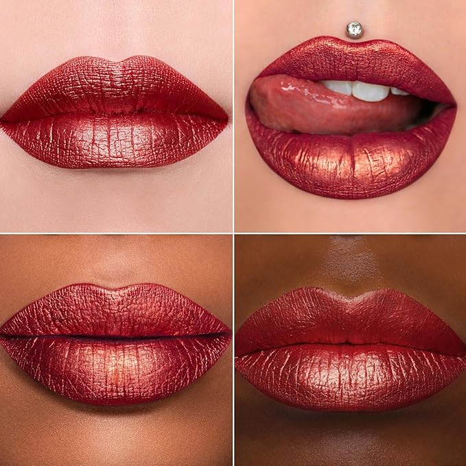 MAKI YIKA 3Pc Metallic Lipstick for Women Red Pink Brown Glitter Lipsticks Long Lasting Lipstick Smudge Proof Liquid Lip Gloss, Red/Pink/Nude
