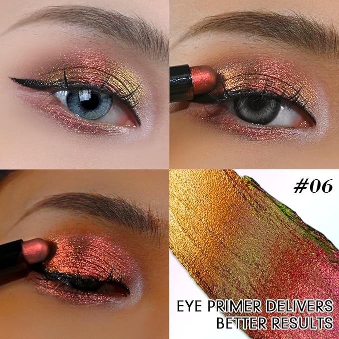 CHARMACY New Duochrome Long Stay Eyeshadow Stick, Creamy Eye Shadow Stick, Multicolor-Shifting Glitter Eyeshadow, Waterproof & Smudge-Proof, High Pigmented, Built-in Smudger #06