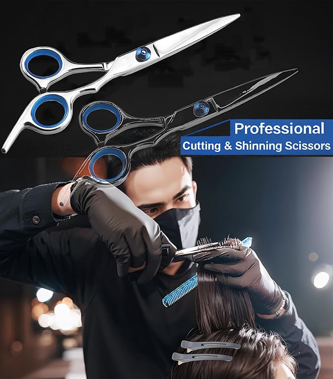 MEUUT Hair Cutting Scissors Set 6.5 Inch - Sharp Barber Haircut Scissors with Styling Comb & No-Snag Clips for Professional and Home Haircuts, Japanese Steel Blades