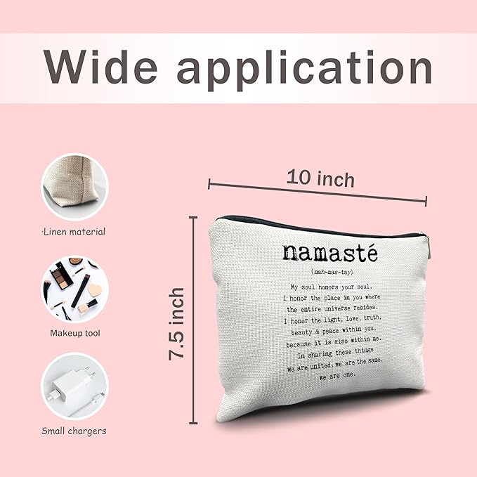 Nogrit yoga gifts for women,yoga gifts for yoga instructor, unique yoga gifts for yoga teacher Yoga Makeup Bag, Namaste Meaning Mindfulness Makeup Travel Toiletry Bag,Gifts for Yoga Lovers