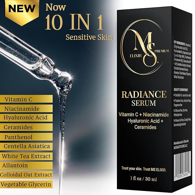 New Facial Serum for Sensitive Skin,Vitamin C, Hyaluronic Acid & Niacinamide, Hydrating Anti-Aging Formula 1 fl oz (30 ml)