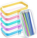 Sanwuta 6 Pcs Clear Hard Zipper Case Hard Plastic Zipper Pouches Makeup Bag Pencil Pouches Transparent Cases for Snacks Plastic Storage Organizer Box for Travel(Colorful,7.48 x 3.94 x 2 Inch)