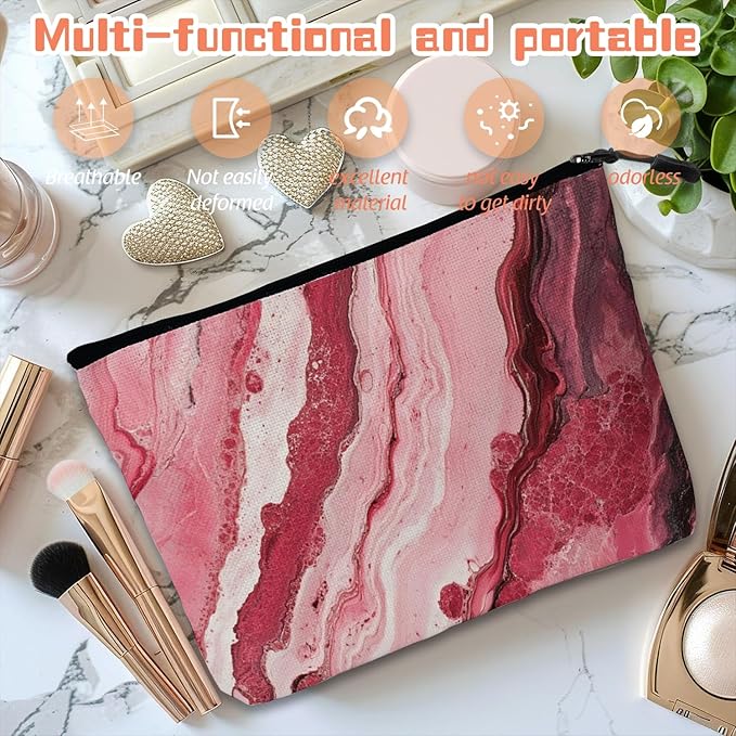 Cosmetic Bags Travel Makeup Toilet Case Waterproof Pouch for Women Girls 6.7X9.45inches - Abstract Painting With Pink And Red Swirls