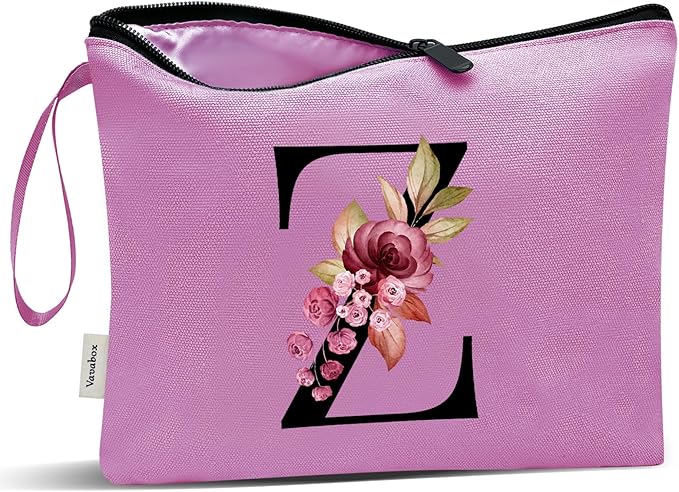 Vavabox A-Z Personalized Makeup Bag, Birthday Gifts for Women Mom, Gifts for Best Friend, Bride Bridesmaid Cosmetic bag (Z, Purple)