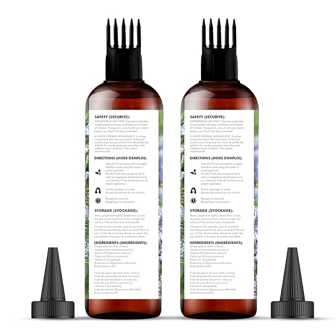 Majestic Pure 100% Pure Rosemary Oil For Hair Growth - Strengthening, Nourishing, Volumizing - Infused with Biotin Oil, Jojoba Oil & Castor Oil - Non GMO Verified - 6.7 Fl Oz (Pack of 2)