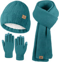 Winter Beanie Hat Scarf Gloves, Warm Fleece Knit Hat Long Scarf Neck Warmer Touch Screen Winter Gloves Set Gifts for Women