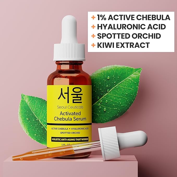SeoulCeuticals Chebula Active Serum for Face - Korean Skin Care Anti Aging Natural K Beauty Skincare With Hyaluronic Acid + Spotted Orchid for Healthy, Youthful Glowing Skin 1oz