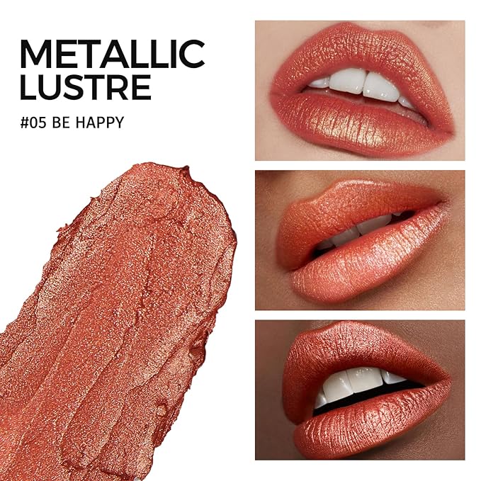 Anglicolor Glitter Metallic Coral Lipstick,High Impact Lipcolor,Lightweight Hydrating Formula Smooth and Non-Sticky,Orange Lipstick For Women,Full-Coverage Lip Makeup (05 BE HAPPY,4g)
