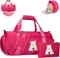 Birthday Gift for 8 Year Old Girl, Girls Travel Duffel Bag, Kids Initial Overnight Bags with Shoe Compartment, Customized Sport Gym Weekender Bag with Makeup Pouch, Trendy Stuff (Letter A)