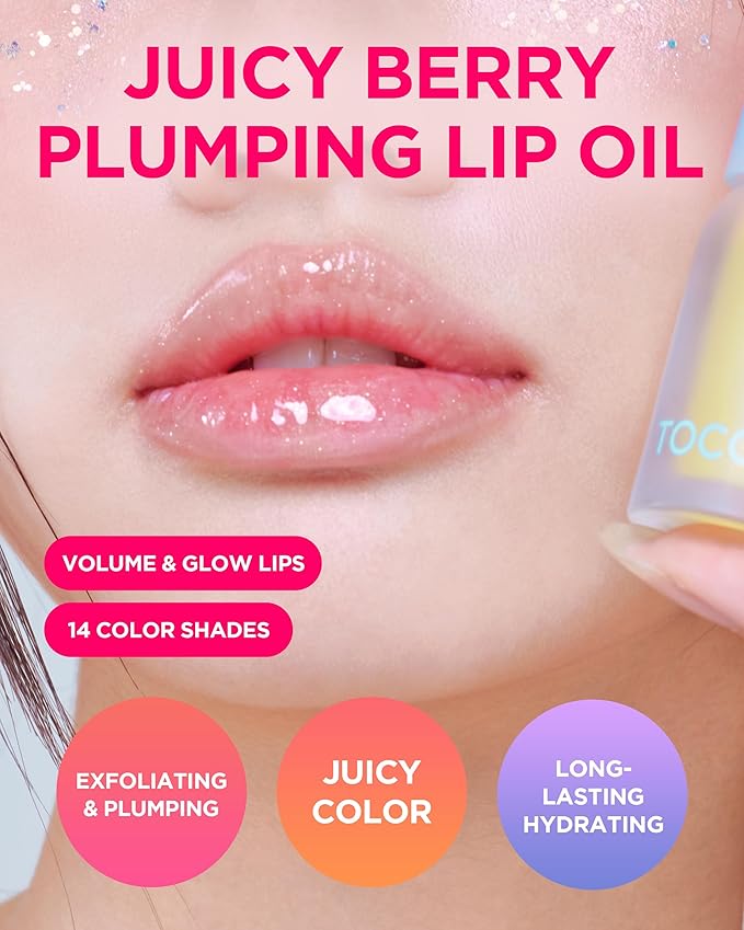 TOCOBO Juicy Berry Plumping Lip Oil Glam Max 11 Honey Lemon – Korean Vegan Hydrating Lip Oil with Plant Oils for High Shine Gloss - Non Sticky Formula for All Skin Tones, 0.12 fl.oz.