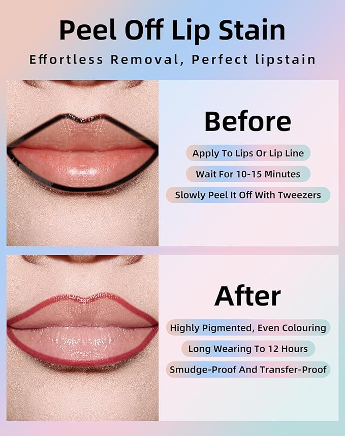 KIMUSE Long-Lasting Lip Stain Peel Off Mask, 12H Smudge-Proof Transfer-Resistant Lip Tint, Vegan & Non-Drying Formula for Bold Matte Finish, Easy Peel Application