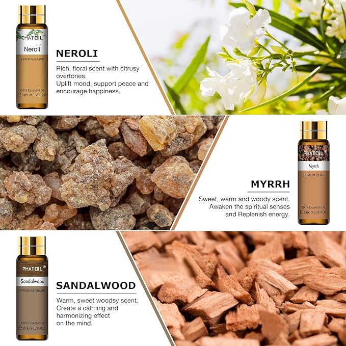 PHATOIL 9PCS Premium Essential Oil Set - 10ML/0.33FL.OZ Fragrance Oils for Diffusers DIY Candle Soap Making, Long Lasting Scents, Ideal Gift Set for Friends and Families