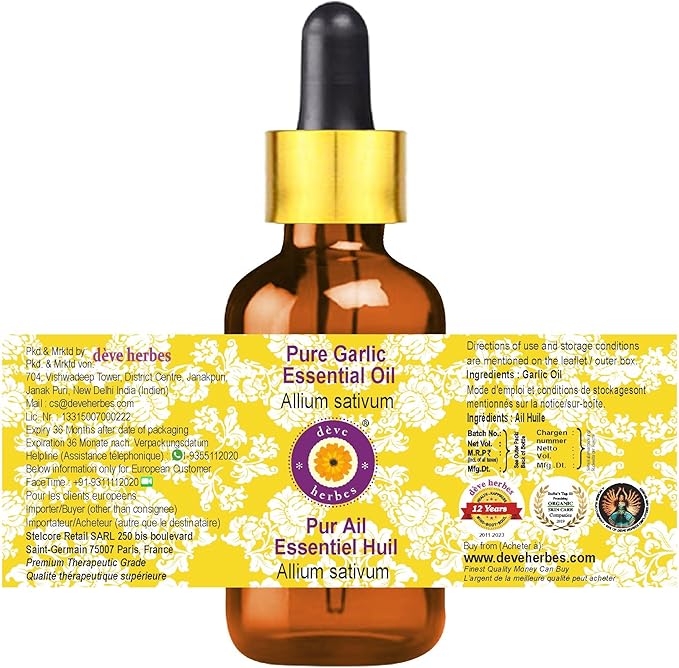 Greenwood Essential Garlic Essential Oil (Allium sativum) Pure | Non-Sticky | Non-Greasy | Lightweight | Men & Women | All Skin Types | Steam Distilled 10ml (0.33 oz)