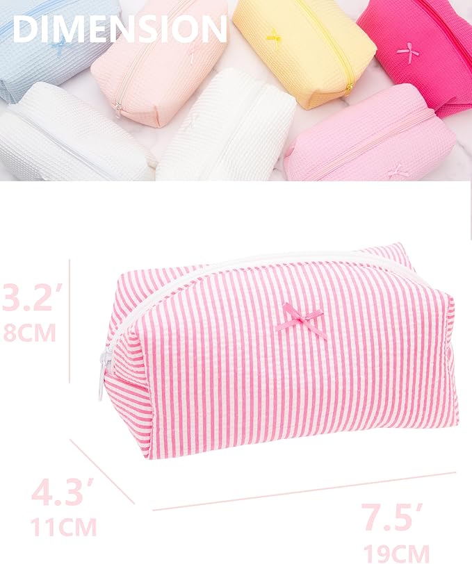 PAZIMIIK 2PCS Cozy Makeup Bag Small Aesthetic Travel Zipper Cosmetic Pouch for Women Make Up Beauty Accessories Brushes, Stripe Hotpink