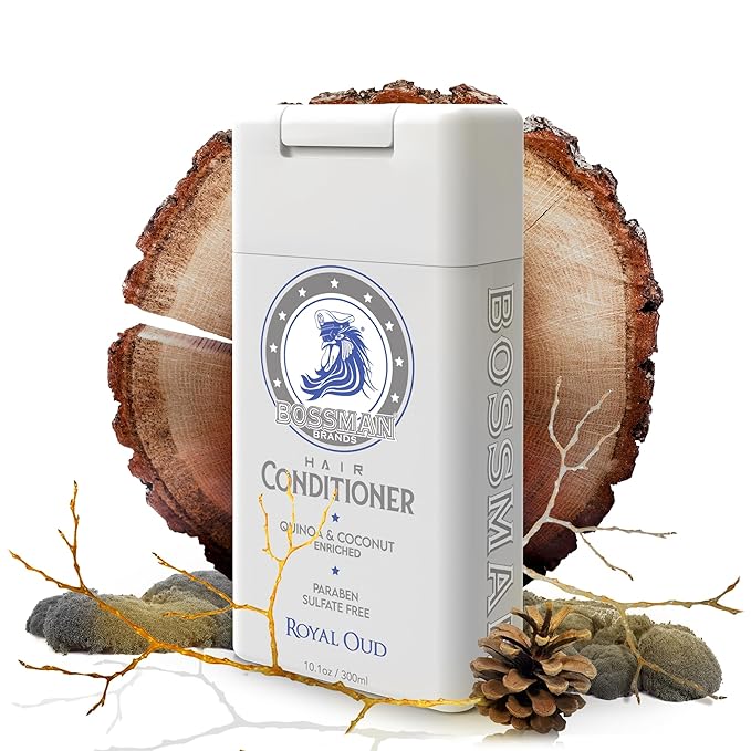 Bossman Moisturizing Hair Conditioner for Men – Stimulates, Hydrates, Soothes Men's Hair and Scalp – Natural Quinoa & Coconut Enriched - Paraben & Sulfate Free (Royal Oud Scent)