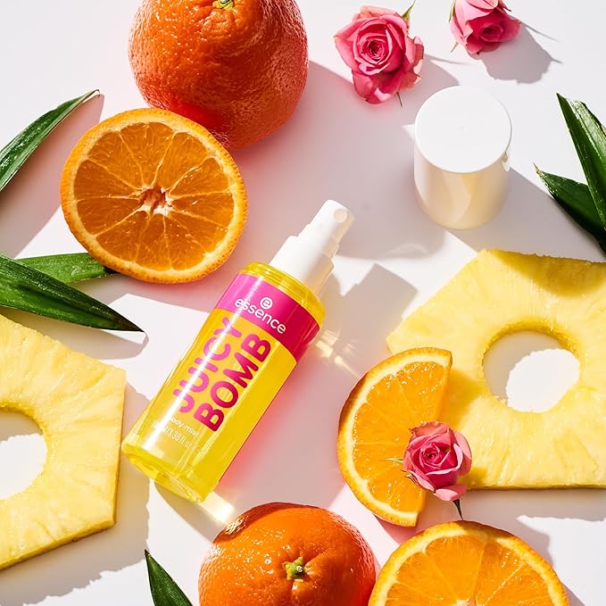 essence | Juicy Bomb Body Mist | Fresh Citrus Blend with Pineapple & Amber | Long-Lasting, Travel-Friendly & Vegan (04 | Zesty Citrus)