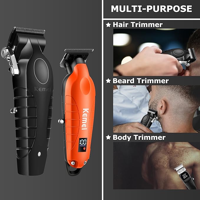 KEMEI Hair Clippers for Men, Professional Clipper and Trimmers Set, Cordless Zero Gap Trimmer for Men with LED Display, 11 Guide Combs