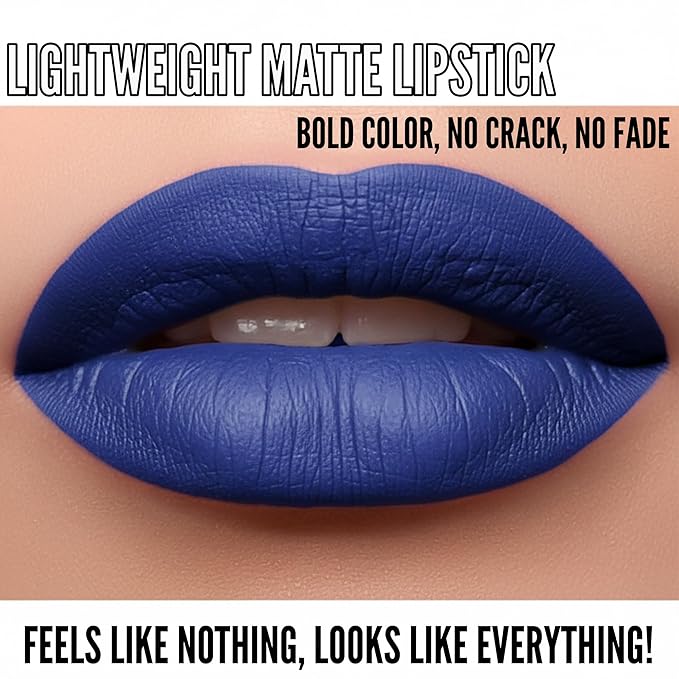 Mynena Blue Long Lasting Lipstick for Women Waterproof & Transfer-Proof | Hydrating with Shea Butter | Bold Pigment Intense Matte Color Lip Stain | Talc-Free & Vegan Product that Performs | Mavi