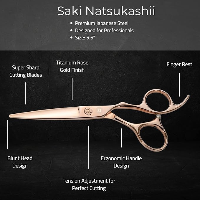 Saki Shears 5.5" Natsukashii Rose Gold Hair Cutting Scissors - Titanium Gold Polished Finish - Sharp Cutting Blades Crafted From Japanese Steel
