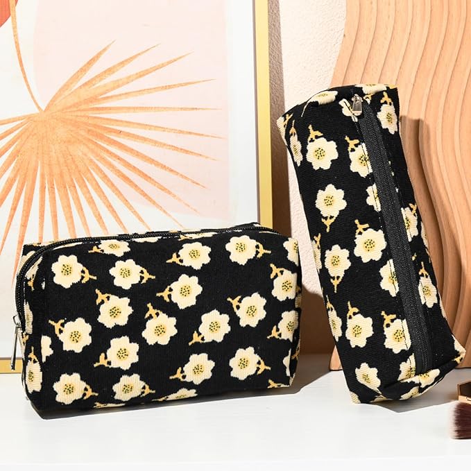 SOIDRAM Floral Cosmetic Bag - Large Capacity Makeup Bag and Brush Storage Travel Organizer