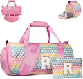 Gift for Grandkids, Girls Travel Duffel Bag, Kids Initial Overnight Bags with Shoe Compartment, Personalized Weekender Bag with Makeup Pouch, Birthday Gift for 7 Year Old Girl (Letter R)