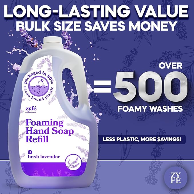 Lavender Hand Soap Refills Foam, 64oz Liquid Hand Soap Foam Refill in Recycled Bottle, Natural Handwash Refill with Essential Oils, Biodegradable & Moisturizing
