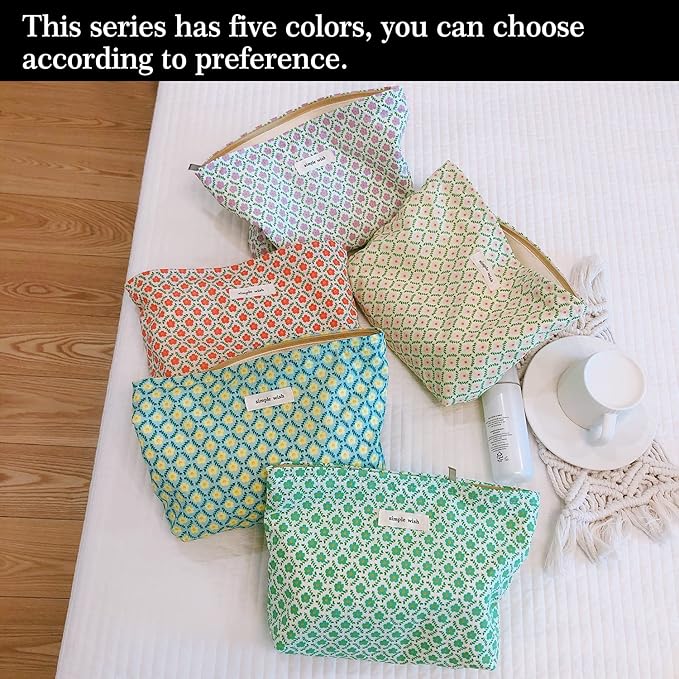 STARDW Aesthetic Floral Makeup Bag Cute Small Cosmetic Bags for Women Girls, Travel Toiletry Bag Large Capacity Zipper Makeup Pouch, Purse Organizer Pouches