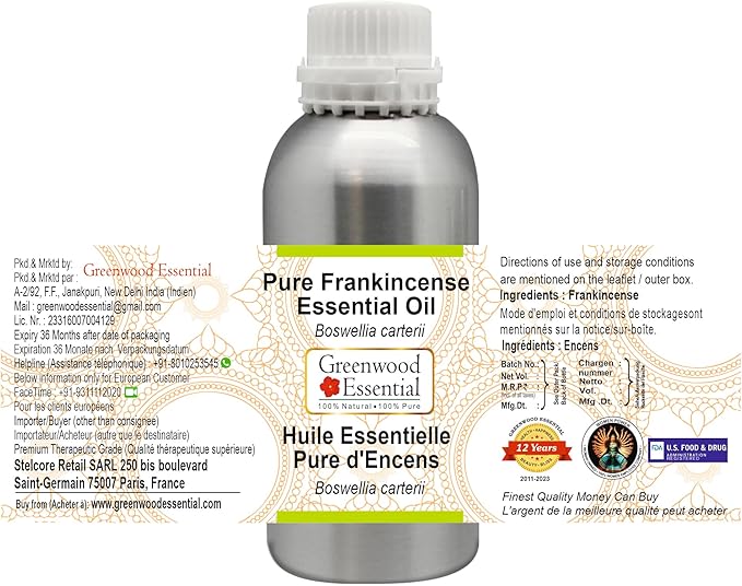 Greenwood Essential Pure Frankincense Essential Oil (Boswellia carterii) Steam Distilled 1250ml (42.2 oz)