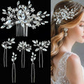 6 pcs Wedding Hair Accessories Bridal Hair Pins Silver Rhinestone with Pearls Hair Pieces for Brides Women Girls