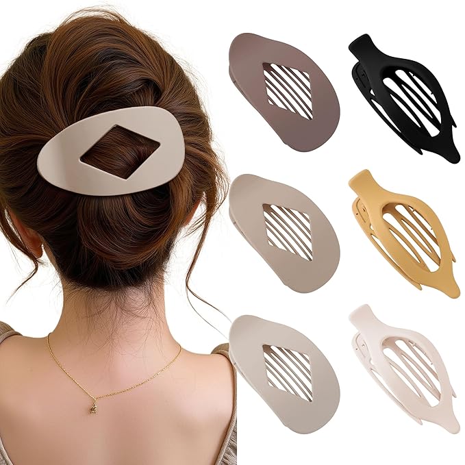Lourny Flat Hair Clips for Women, 6PCS Flat Claw Clips for Thin Hair Lightweight Non-Slip Claw Clips for Women