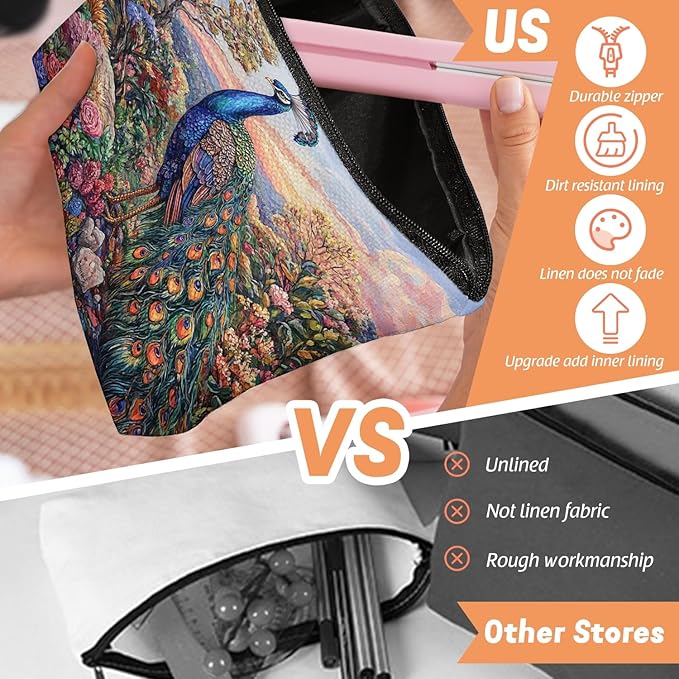 Makeup Bag Travel Cosmetic Bags Small Makeup Case Waterproof Zipper Pouch for Women Girls 7X9inches - Peacock in A Dusk - Filled Floral Landscape