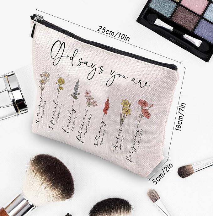 God Says You Are Makeup Bag, Christian Gifts for Women Cosmetic Bag, Bible Verse Floral Bible Verse Accessories Stuff for Women, Religious Faith Based Gifts Inspirational Affirmations Cosmetic Bag