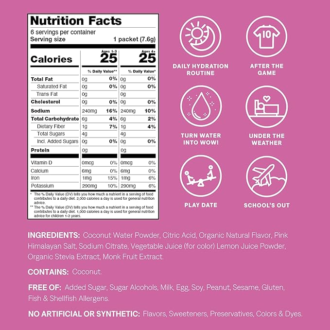Cure Hydration - Kids Electrolyte Drink Mix | Plant-Based Pediatrician Formulated Rehydration | No Added Sugar, FSA-HSA, Non-GMO, Gluten-Free, No Artificial Flavors | Box of 6 Packets - Fruit Punch