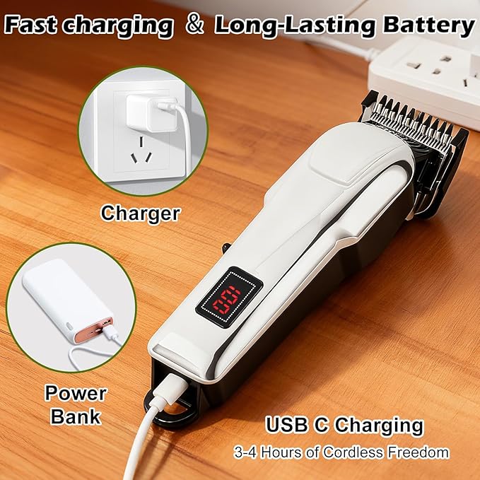 2 Pack Hair Clippers for Men Cordless Clippers for Hair Cutting Rechargeable Beard Hair Trimmer LED Display stocking stuffers for men