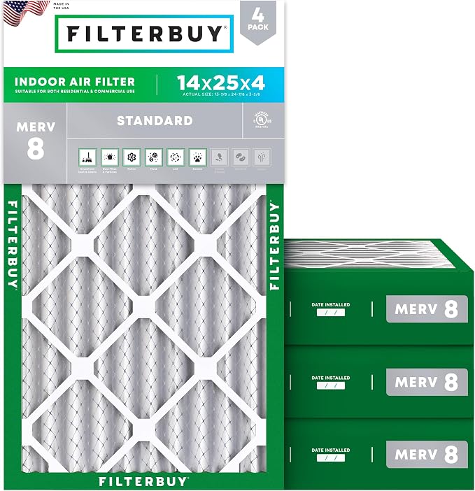 Filterbuy 14x25x4 Air Filter MERV 8 Essential Dust & Allergy Defense, by Filterbuy