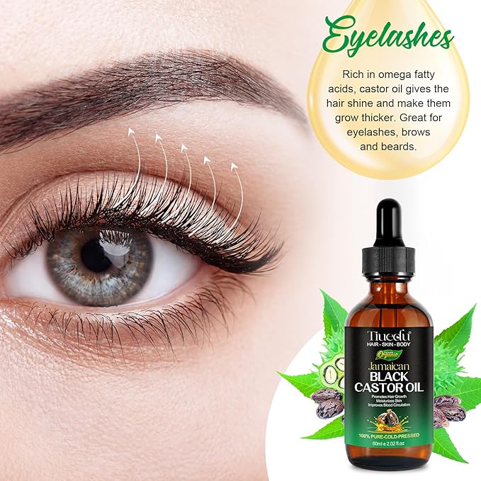 Tiuedu Jamaican Black Castor Oil for Hair Growth,Thicker Eyelashes & Eyebrows,Castor Oil for Hair,Face,Body & Skin,100% Pure Cold Pressed Black Castor Oil,Hair Nourishing Oil,Massage Oils
