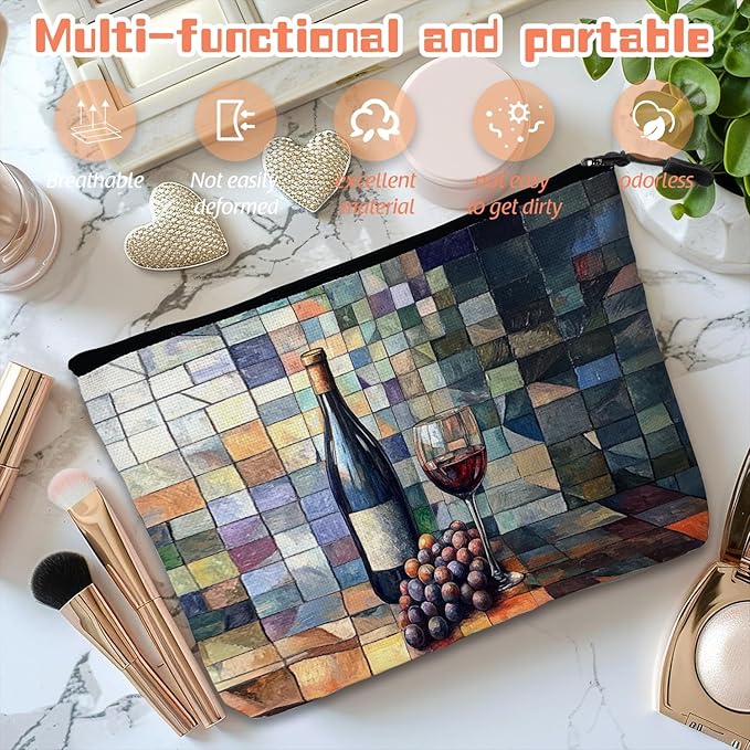 Cosmetic Bags Travel Makeup Toilet Case Waterproof Pouch for Women Girls 6.7X9.45inches - The Elegant Allure of A Wine - Themed Still - Life