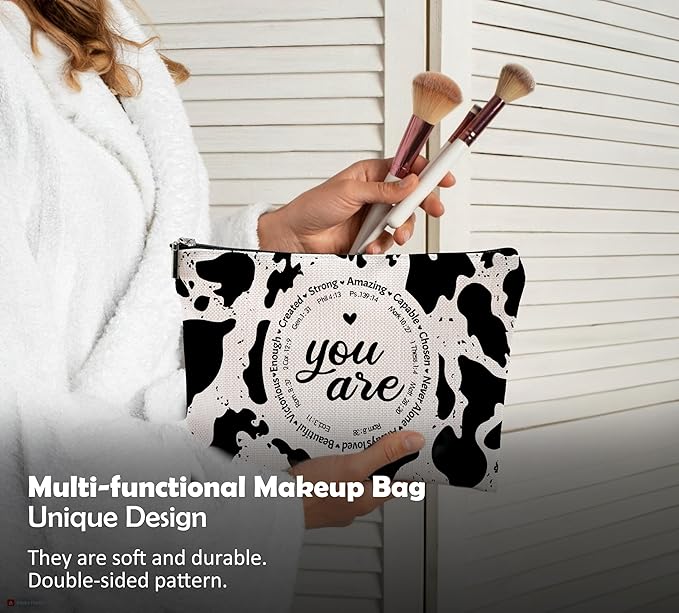 Western Cow Print Makeup Bag - Christian Inspirational Gifts Cosmetic Bags With Zipper