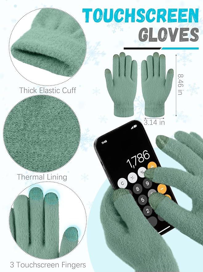 Winter Beanie Hat Scarf Gloves, Warm Fleece Knit Hat Long Scarf Neck Warmer Touch Screen Winter Gloves Set Gifts for Women