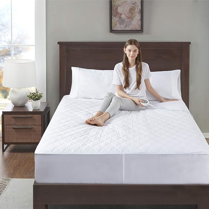 Degrees Of Comfort Heated Mattress Pad Twin Size | Zone Heating Electric Bed Warmer W/Auto Shut Off | Fit Up to 15 Inch | 12.5ft Long Cord - 39x75 Inch, White